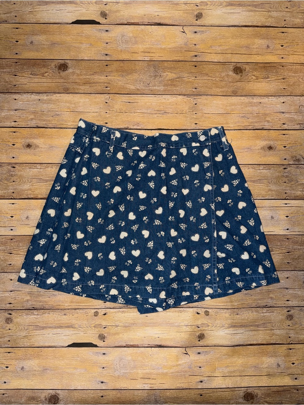 Vintage Denim Skort with heart print